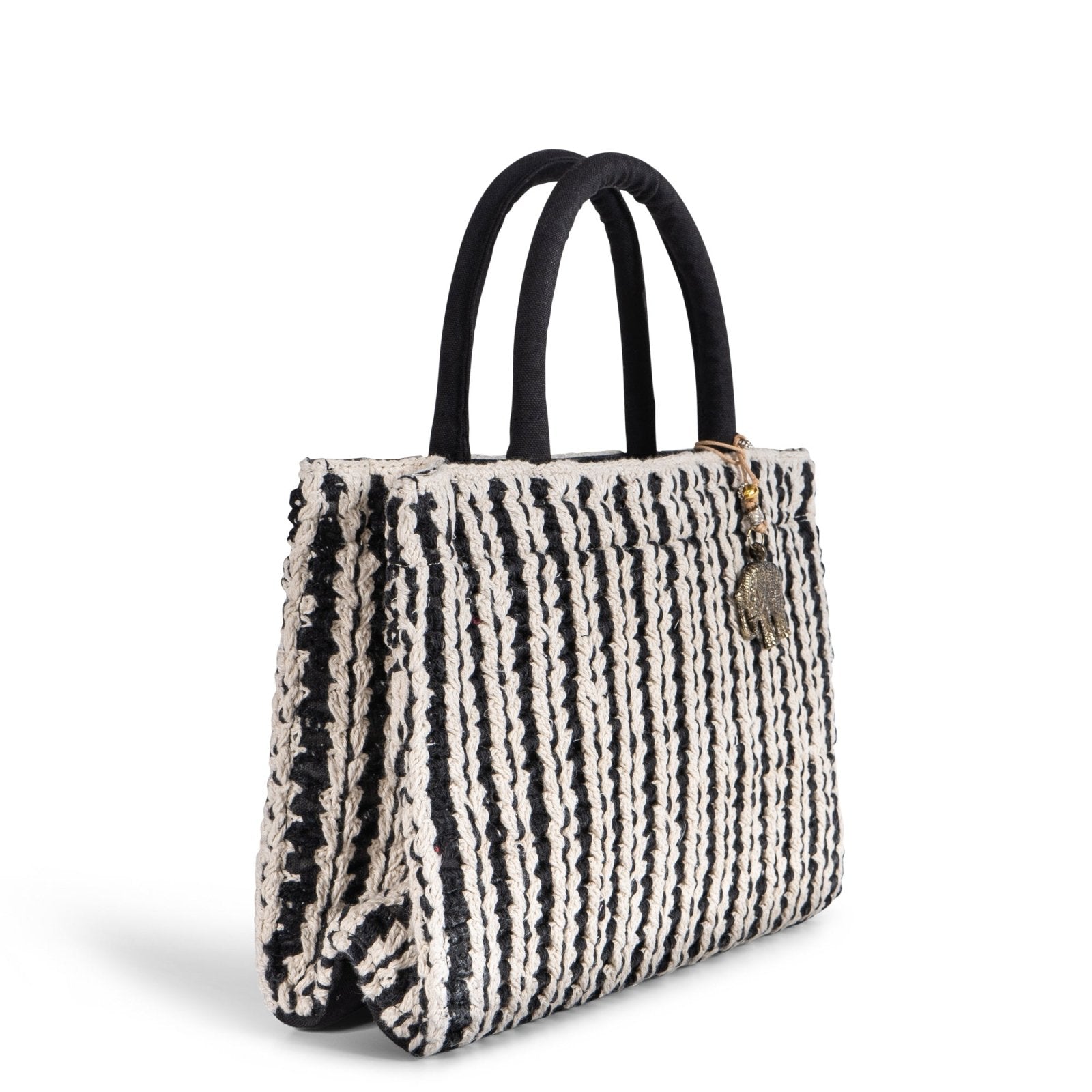 Book Tote Crochet mittlere Größe Handarbeit off white schwarz - ANOKHI