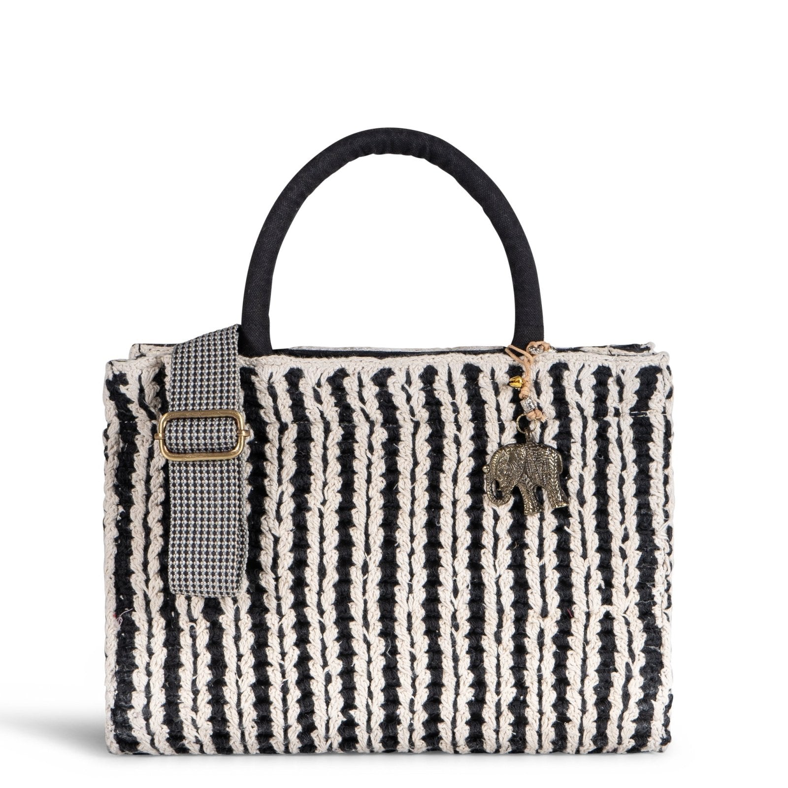 Book Tote Crochet mittlere Größe Handarbeit off white schwarz - ANOKHI