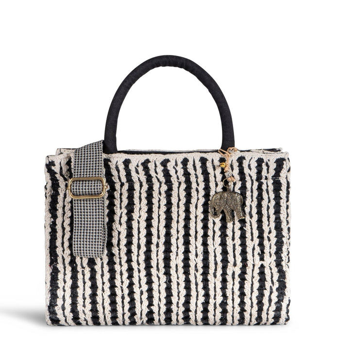 Book Tote Crochet mittlere Größe Handarbeit off white schwarz - ANOKHI