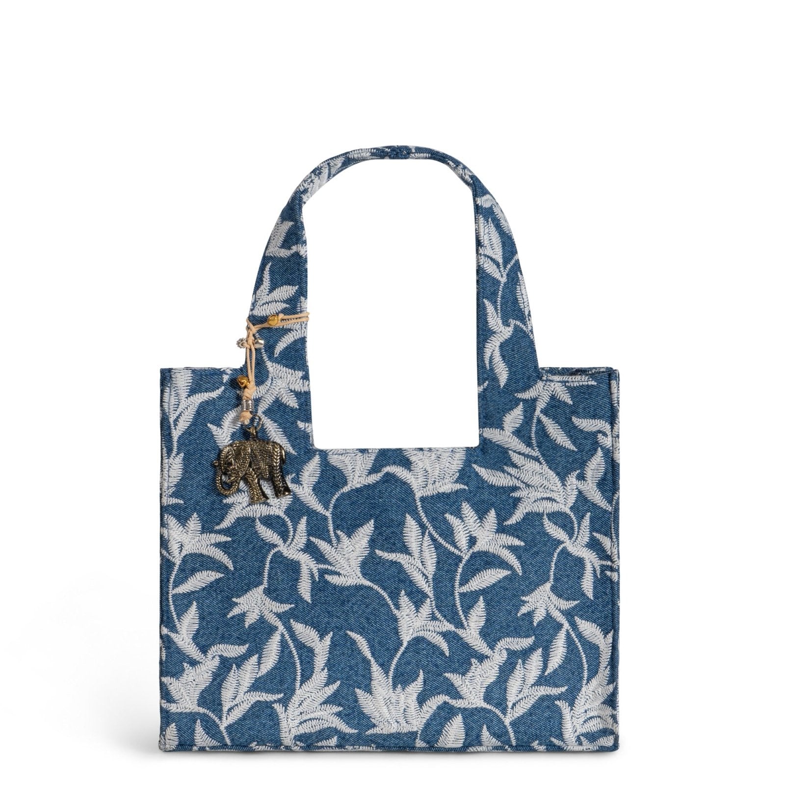 Book Tote klein Blue Denim Blumenstick weiß - ANOKHI