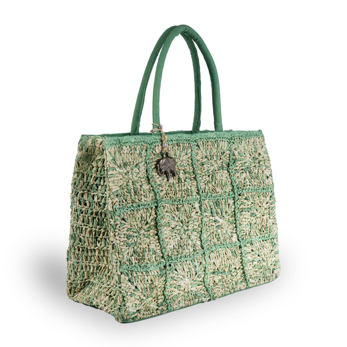 Book Tote Large Bast Handarbeit grün - ANOKHI