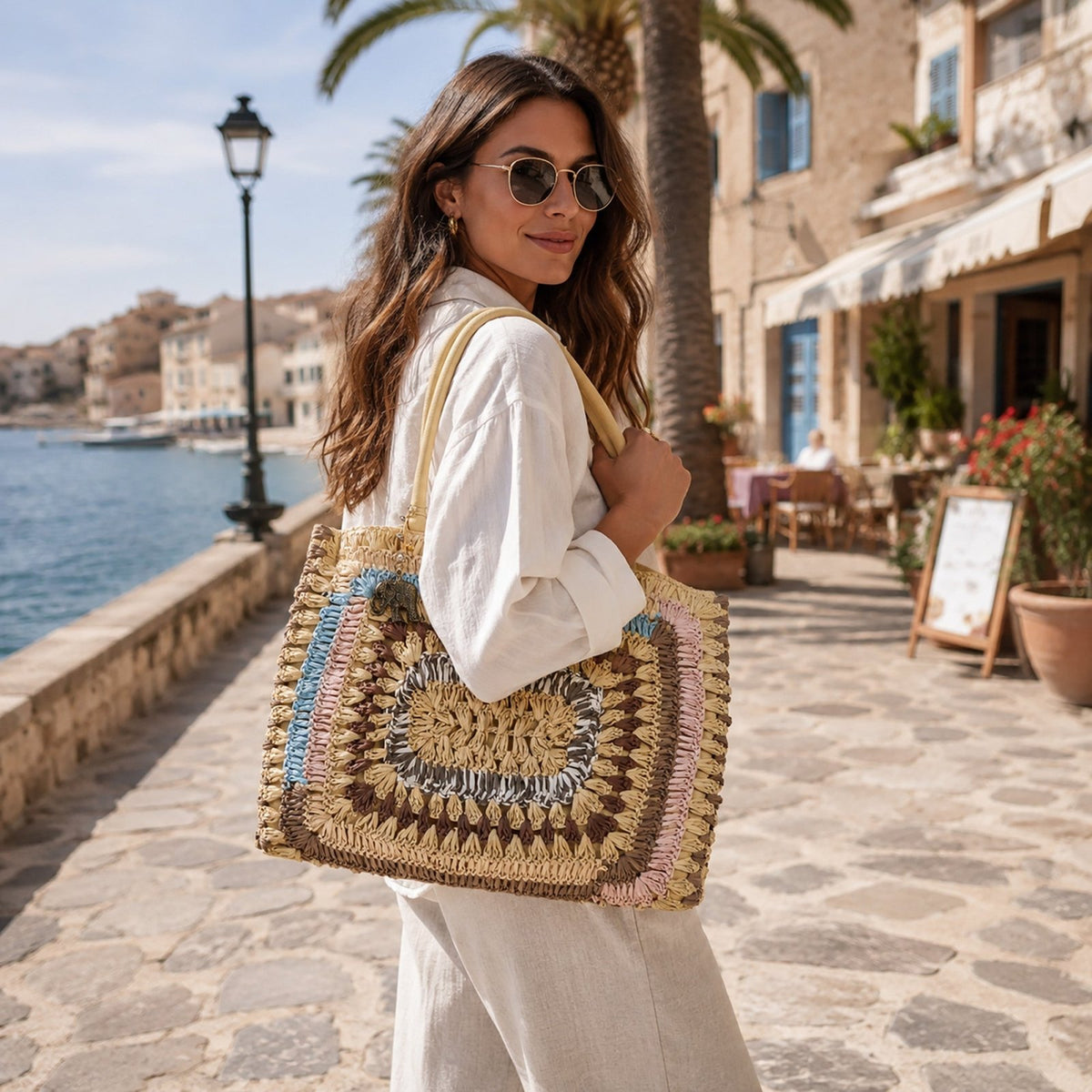 Book Tote Large Bast Handarbeit multi - ANOKHI