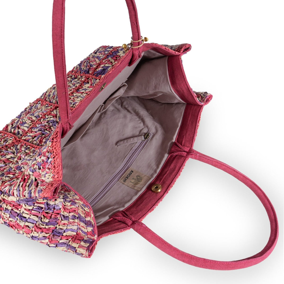 Book Tote Large Bast Handarbeit pink - ANOKHI