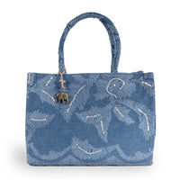 Book Tote Large Blue Denim bestickt Pailetten - ANOKHI