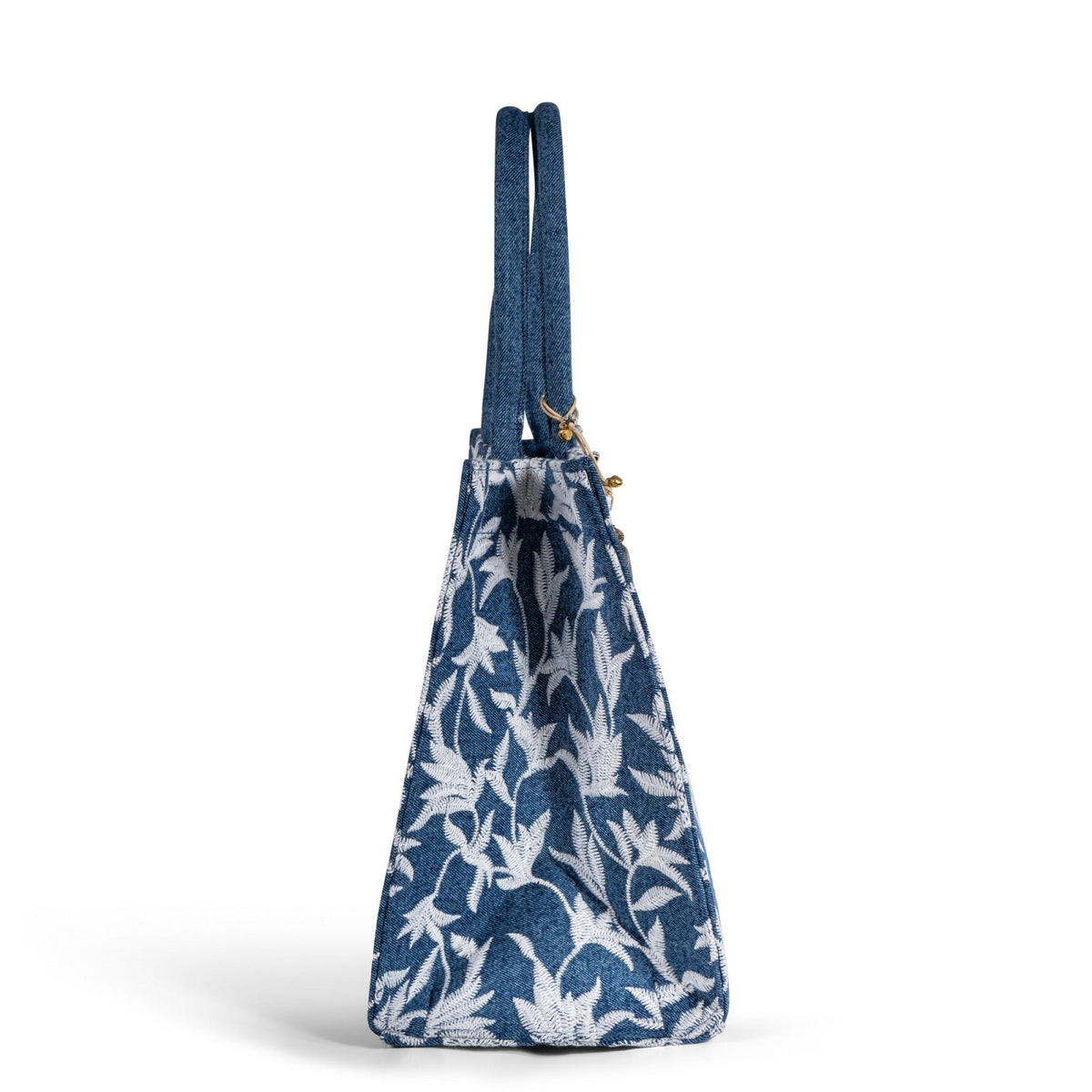 Book Tote Large Blue Denim Blumenstick weiß - ANOKHI