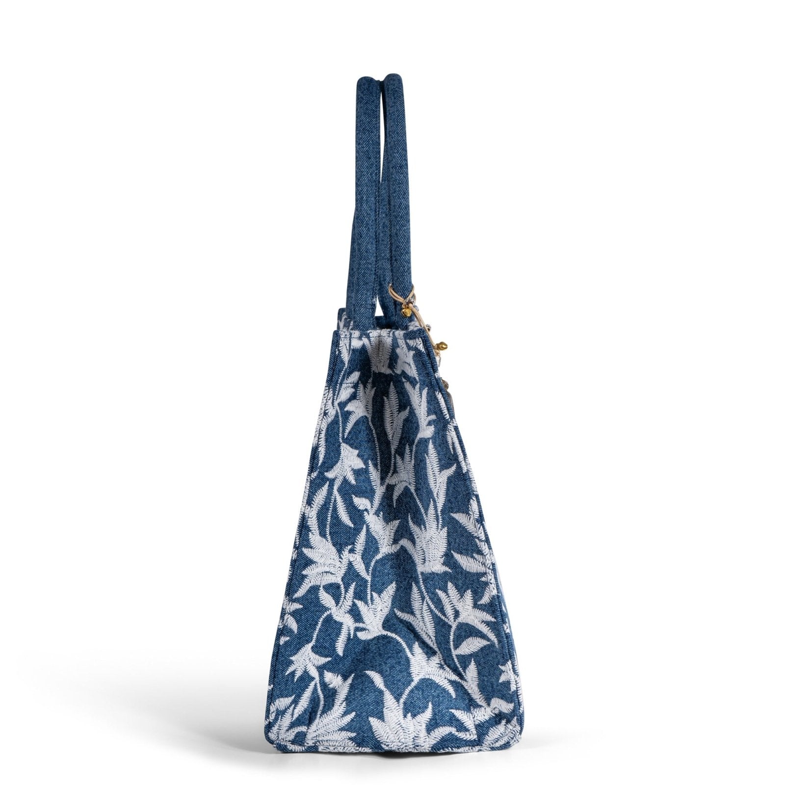 Book Tote Large Blue Denim Blumenstick weiß - ANOKHI