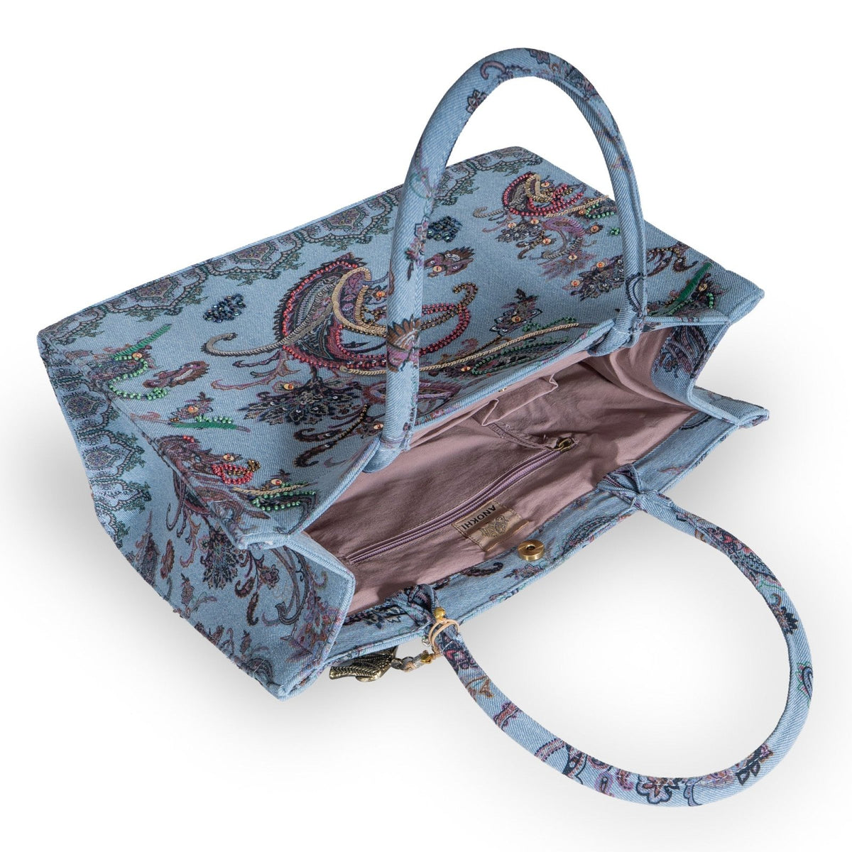 Book Tote Large Paisley und Perlen blau - ANOKHI