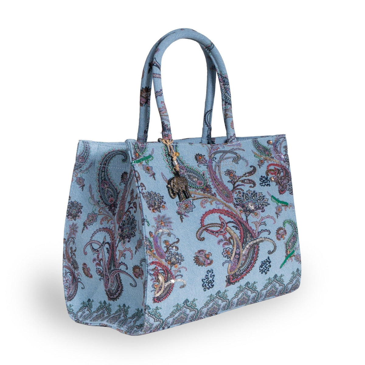 Book Tote Large Paisley und Perlen blau - ANOKHI