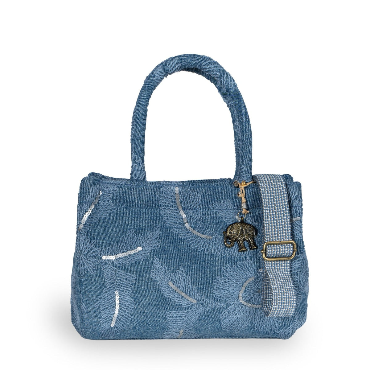 Book Tote mittlere Größe Blue Denim bestickt - ANOKHI