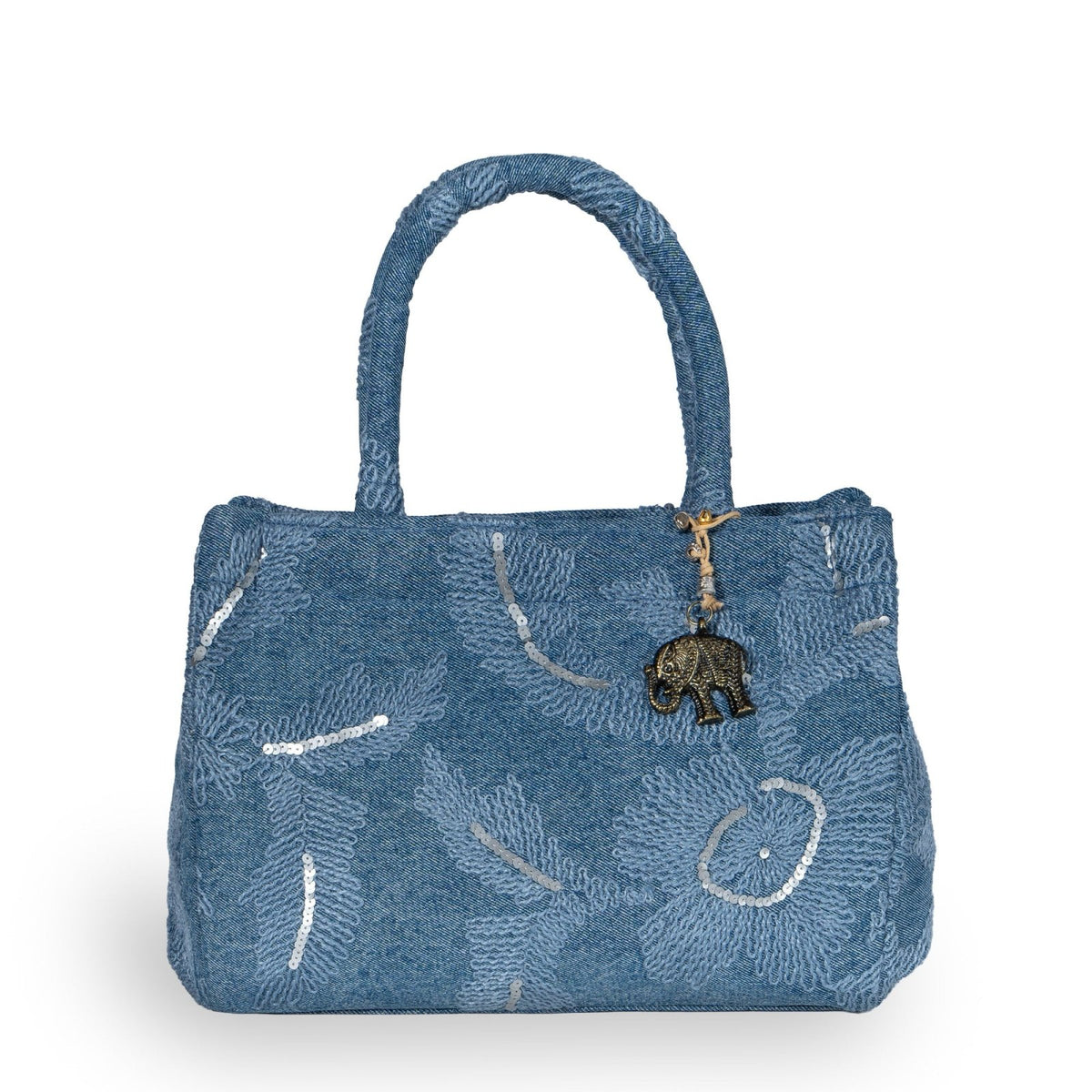 Book Tote mittlere Größe Blue Denim bestickt - ANOKHI