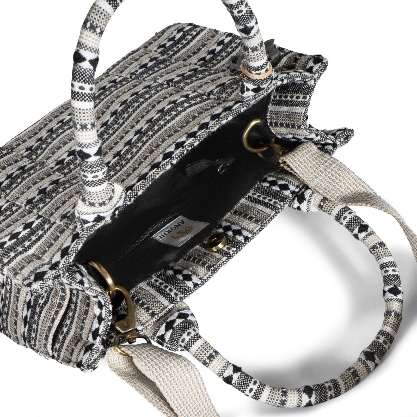 Book Tote mittlere Größe Jacquard schwarz weiß beige - ANOKHI