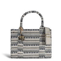 Book Tote mittlere Größe Jacquard schwarz weiß beige – 1