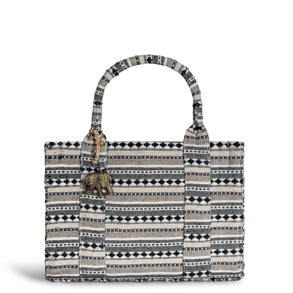 Book Tote mittlere Größe Jacquard schwarz weiß beige - ANOKHI