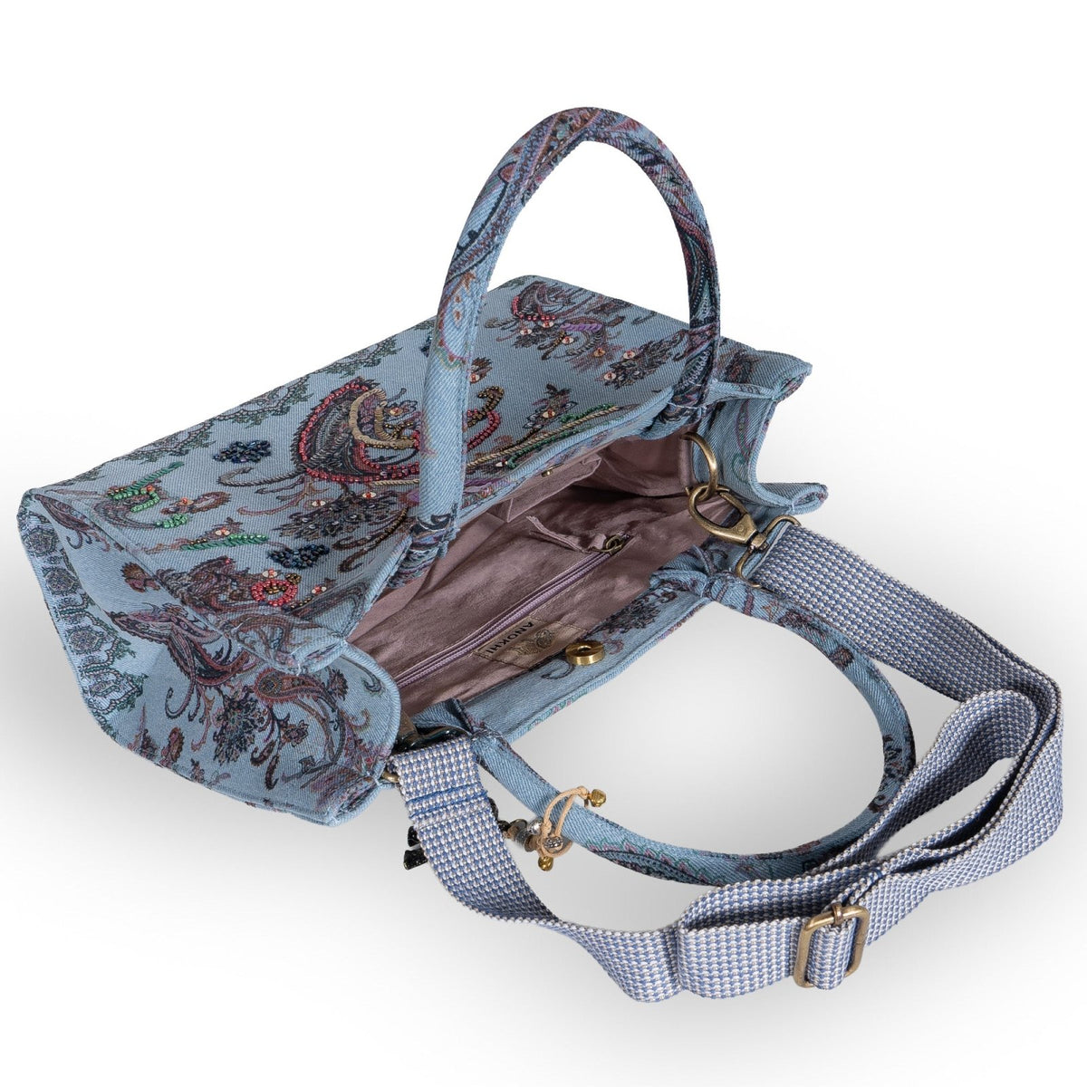 Book Tote mittlere Größe Paisley und Perlen blau - ANOKHI