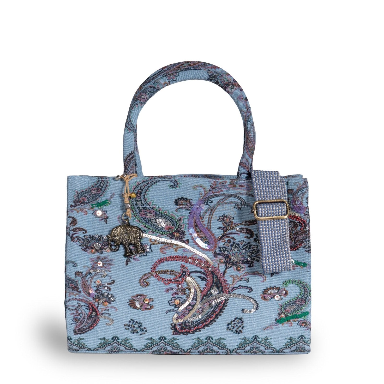 Book Tote mittlere Größe Paisley und Perlen blau - ANOKHI