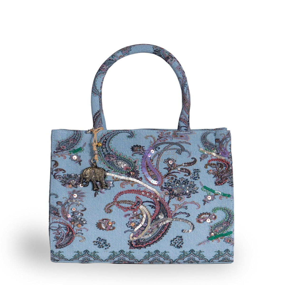 Book Tote mittlere Größe Paisley und Perlen blau - ANOKHI