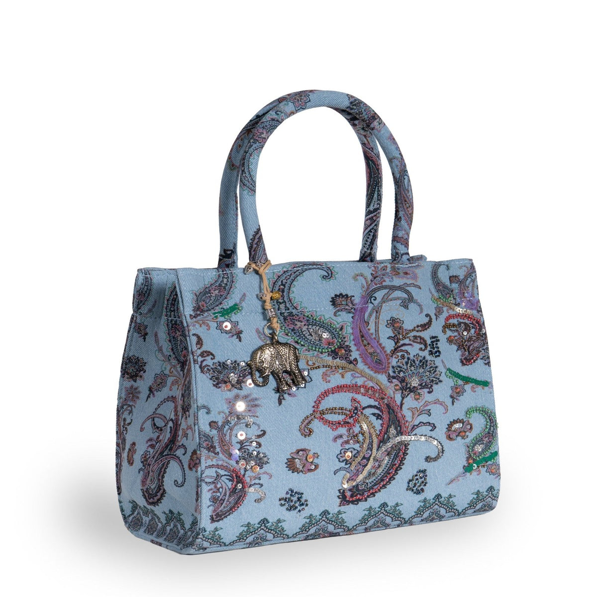 Book Tote mittlere Größe Paisley und Perlen blau - ANOKHI