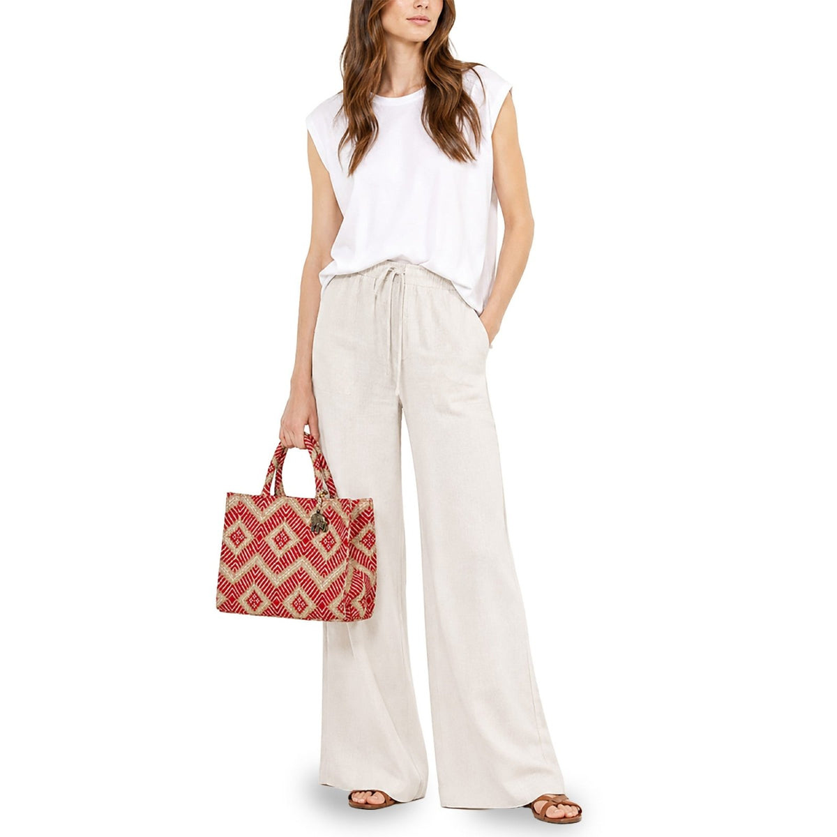 Book Tote mittlere Größe rot beige - ANOKHI