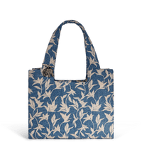 Book Tote, medium size, blue denim, beige floral embroidery – 1