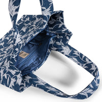 Book Tote mittlere Größe Blue Denim Blumenstick weiß – 4