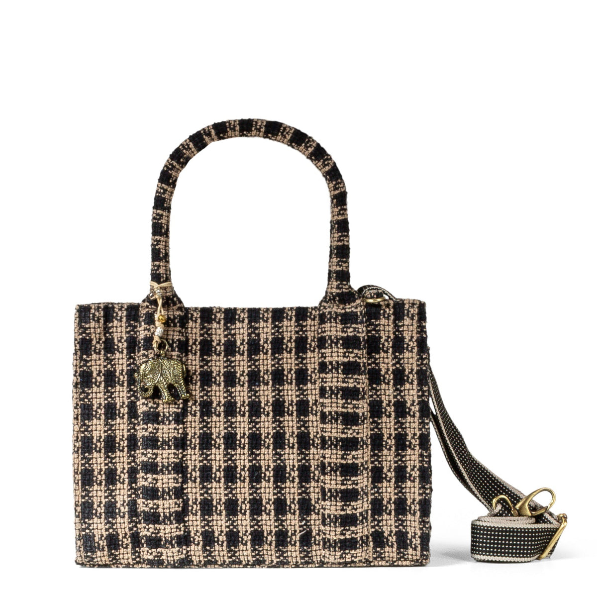 Book Tote mittlere Größe Karo beige schwarz - ANOKHI