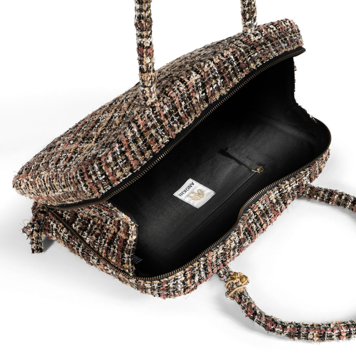 Book Tote Tasche Tweed braun beige - ANOKHI