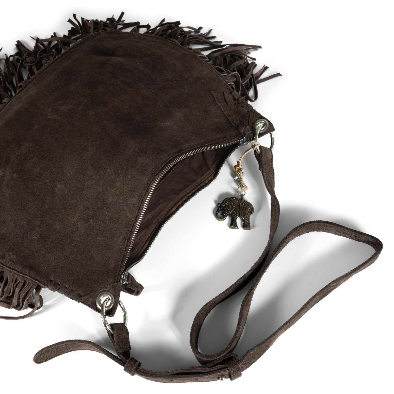 Fransentasche Crossbody Velourleder braun - ANOKHI