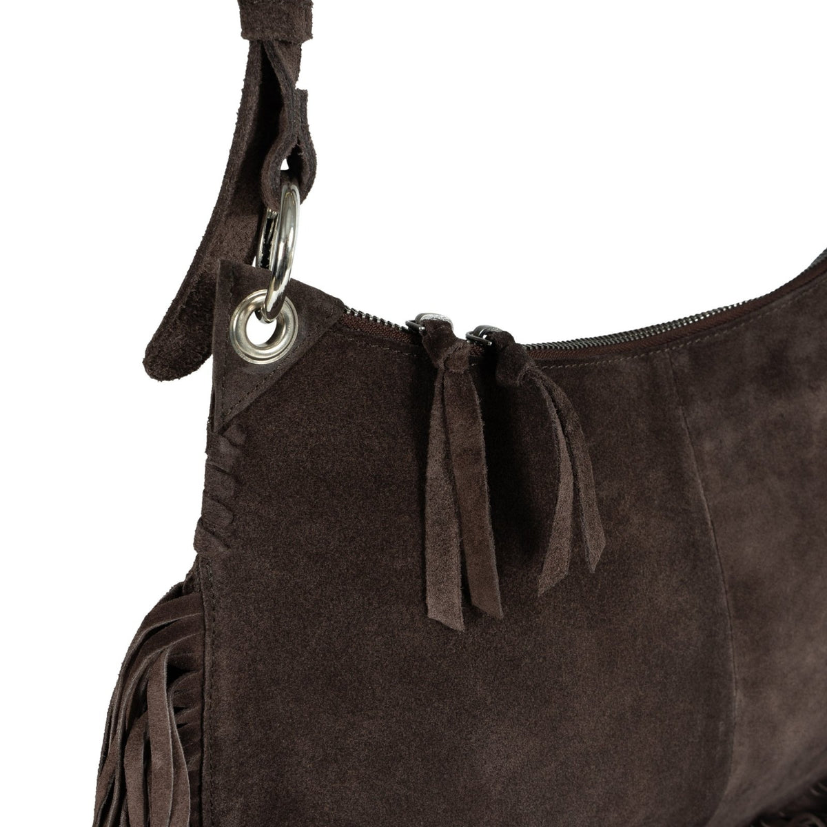 Fransentasche Crossbody Velourleder braun - ANOKHI