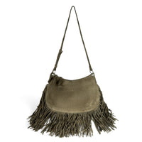 Fransentasche Crossbody Velourleder olive – 1