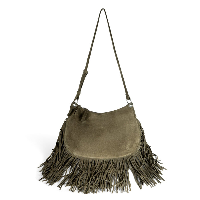 Fransentasche Crossbody Velourleder olive - ANOKHI