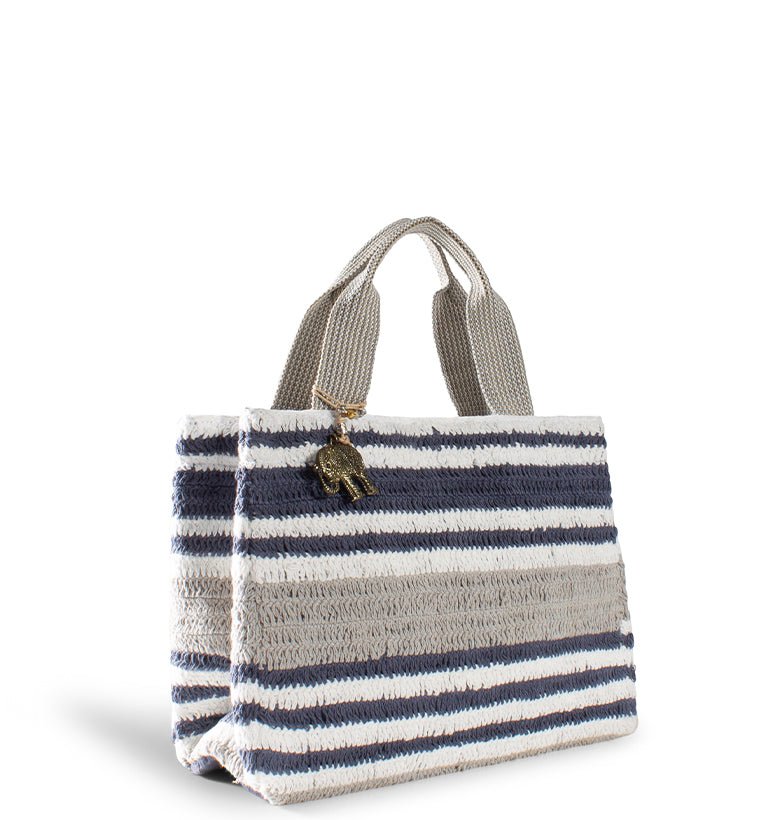 Gestreifter Mini - Shopper in Blau & Natur – Anokhi - ANOKHI