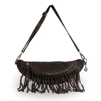 Große Belt Bag Velourleder Fransen braun - ANOKHI
