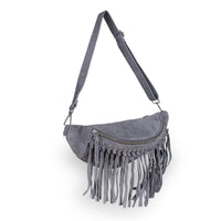 Große Belt Bag Velourleder Fransen grau - ANOKHI