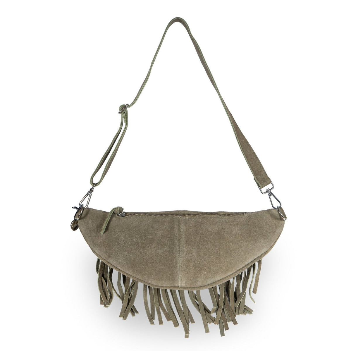 Große Belt Bag Velourleder Fransen olive - ANOKHI