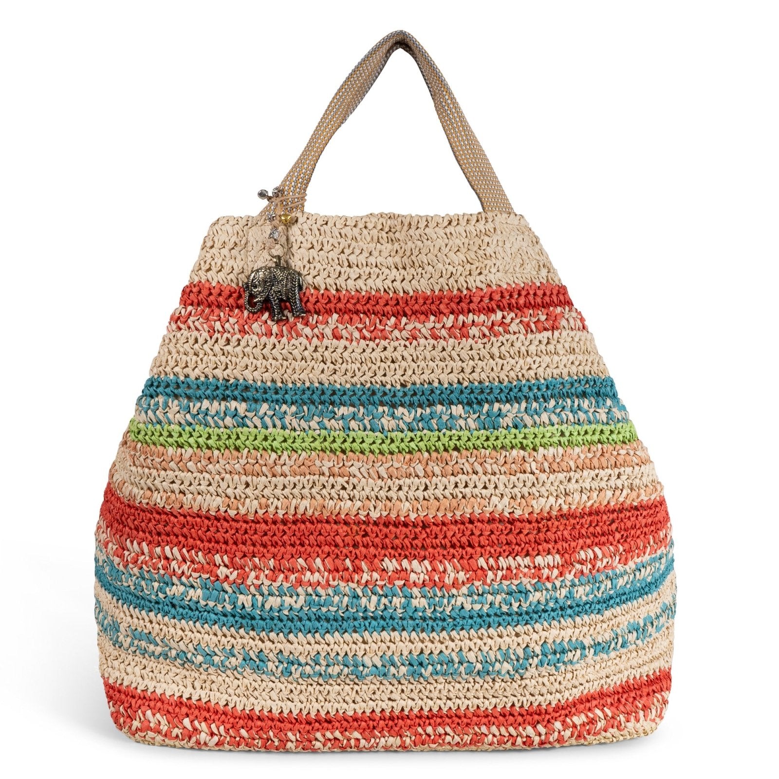 Großer Shopper aus Bast Handarbeit Streifenmuster - ANOKHI