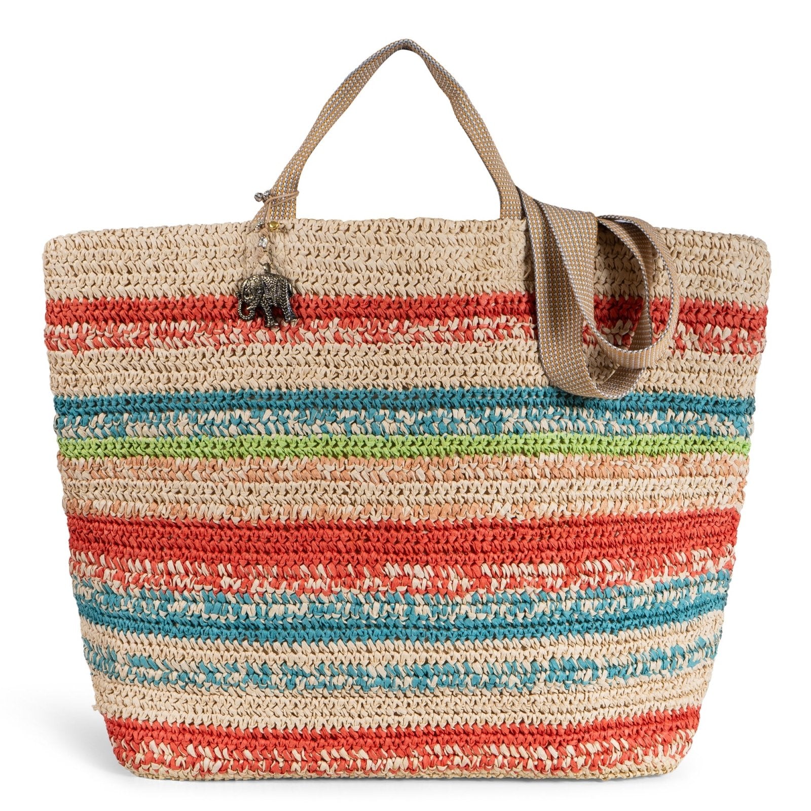 Großer Shopper aus Bast Handarbeit Streifenmuster - ANOKHI