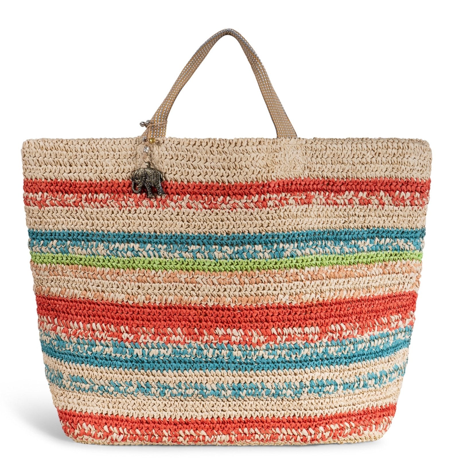 Großer Shopper aus Bast Handarbeit Streifenmuster - ANOKHI