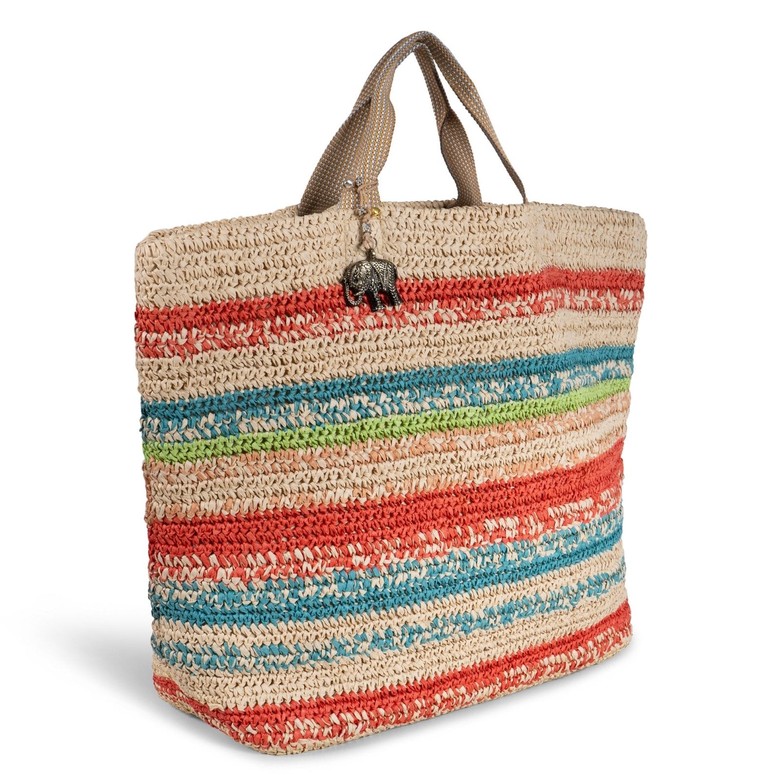 Großer Shopper aus Bast Handarbeit Streifenmuster - ANOKHI