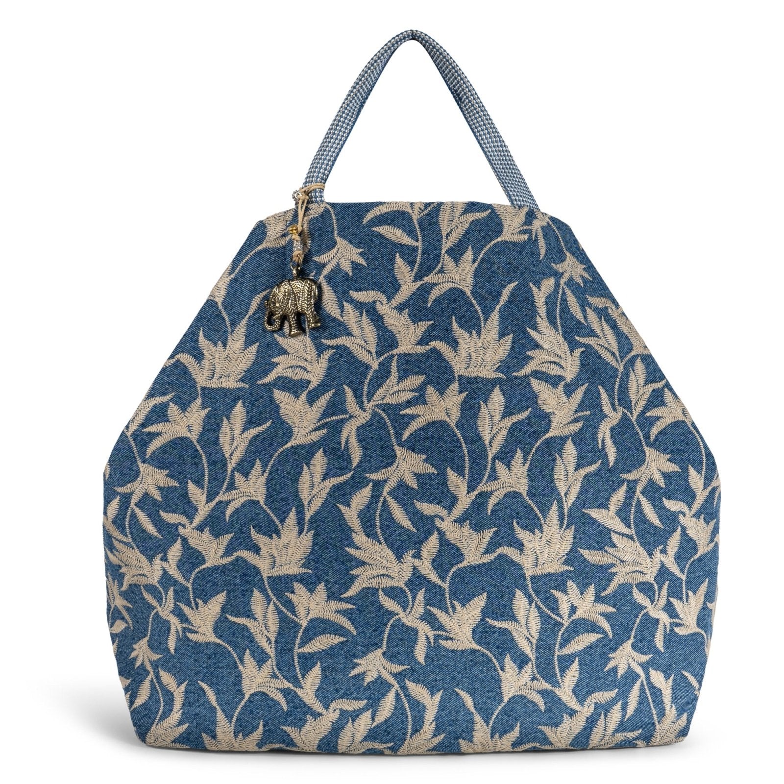 Großer Shopper Blue Denim Blumestick beige - ANOKHI