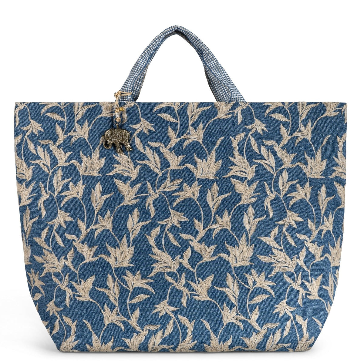 Großer Shopper Blue Denim Blumestick beige - ANOKHI