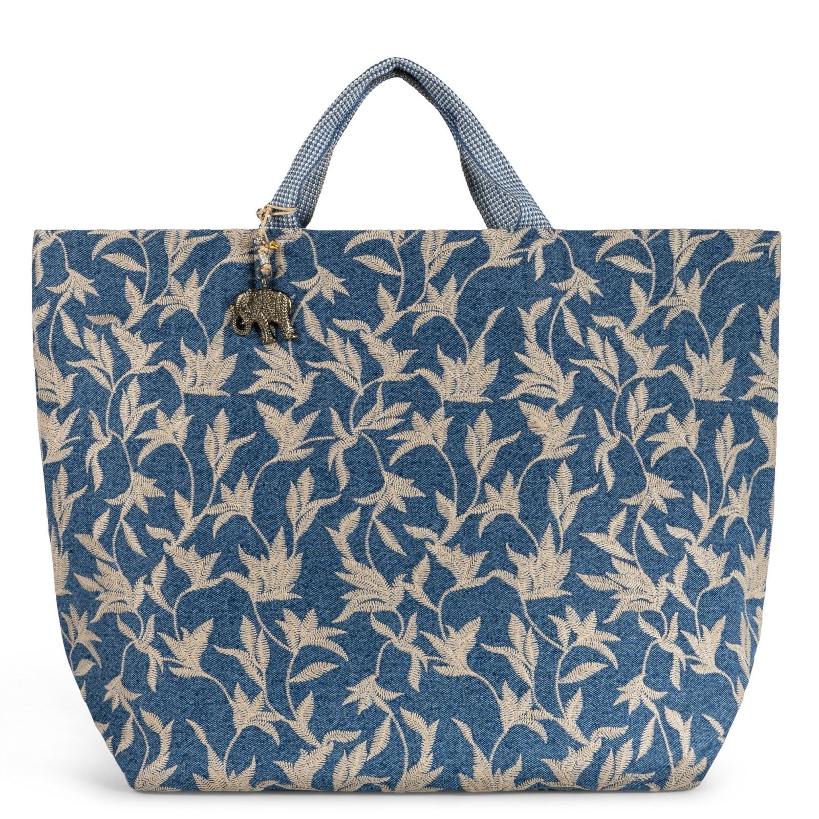 Großer Shopper Blue Denim Blumestick beige - ANOKHI