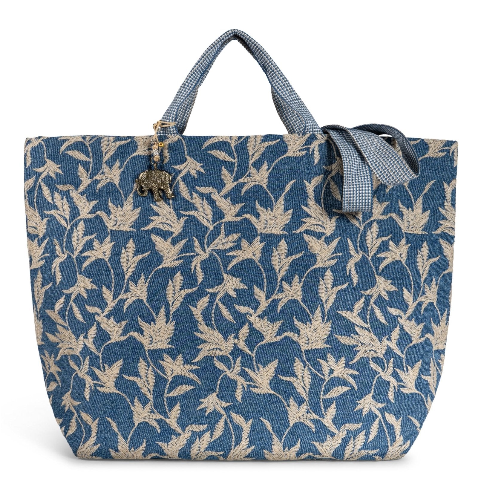 Großer Shopper Blue Denim Blumestick beige - ANOKHI