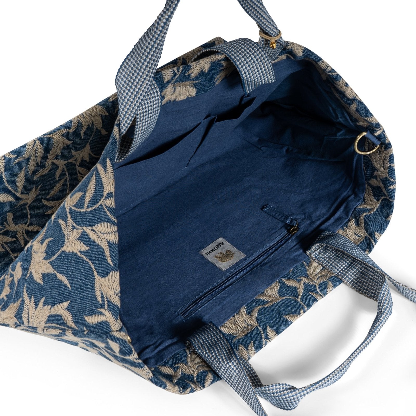 Großer Shopper Blue Denim Blumestick beige - ANOKHI