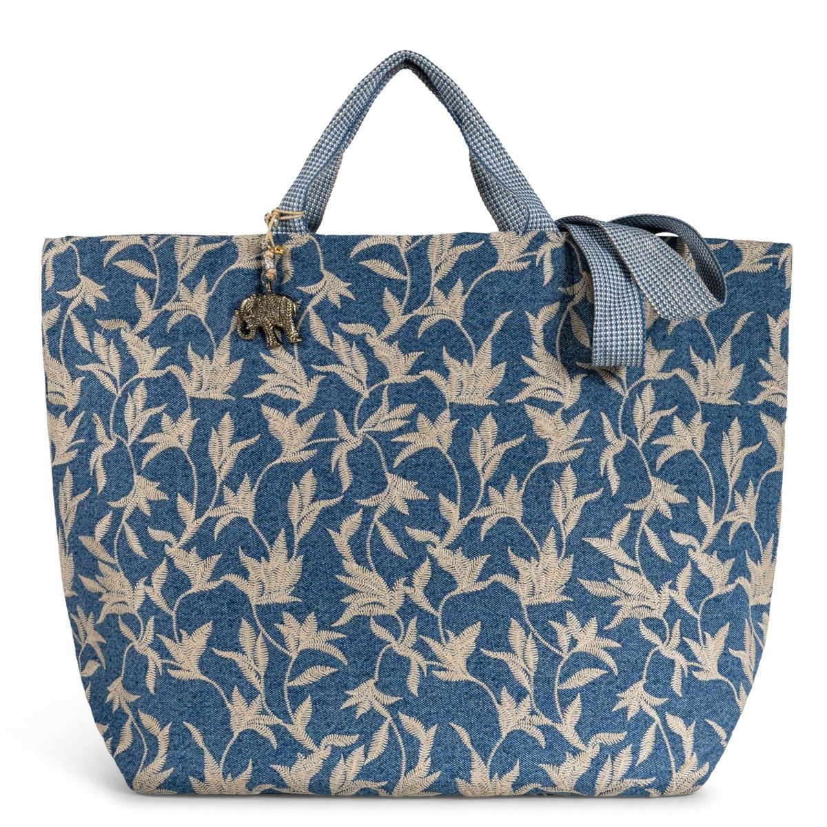 Großer Shopper Blue Denim Blumestick beige - ANOKHI
