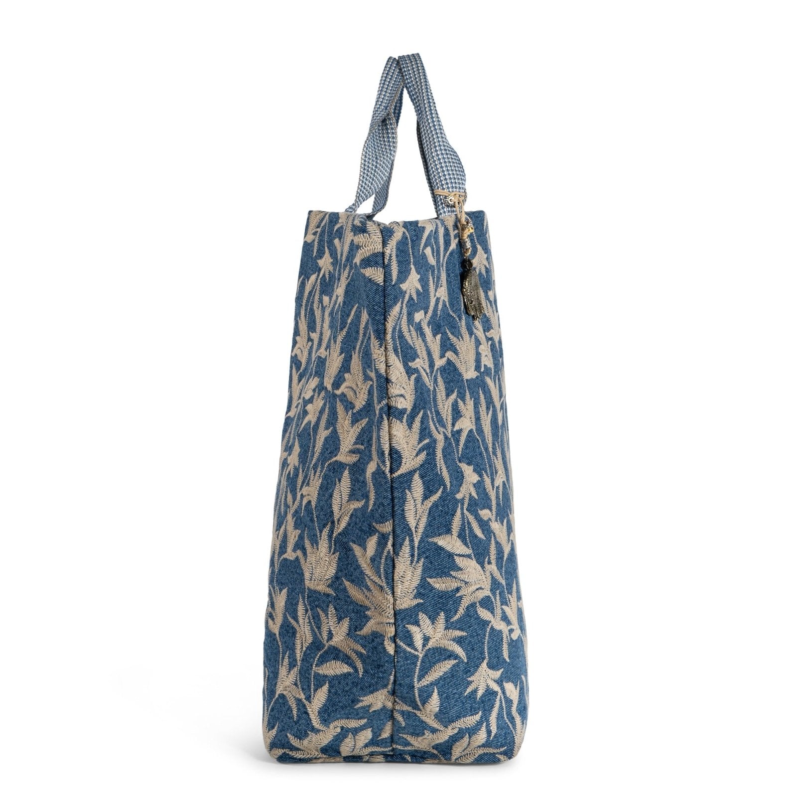Großer Shopper Blue Denim Blumestick beige - ANOKHI