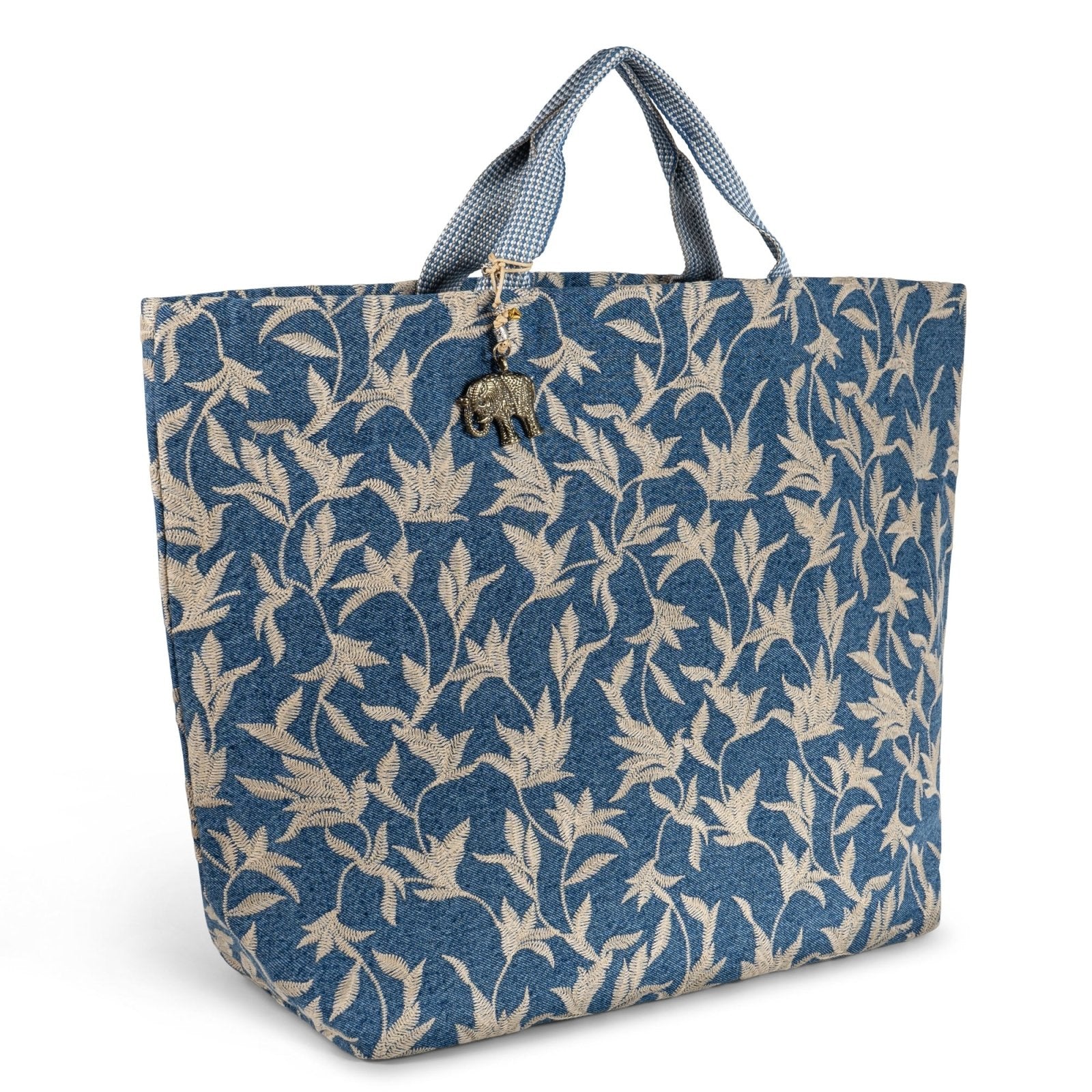 Großer Shopper Blue Denim Blumestick beige - ANOKHI