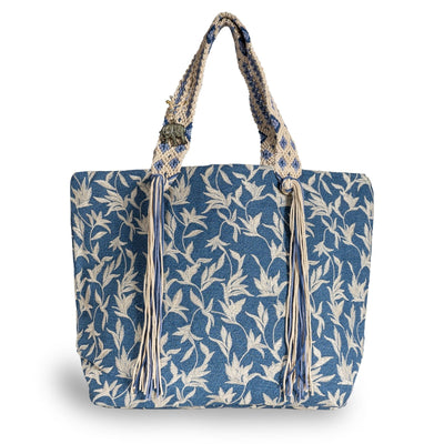Großer Shopper Blue Denim Blumestick Makramee - ANOKHI