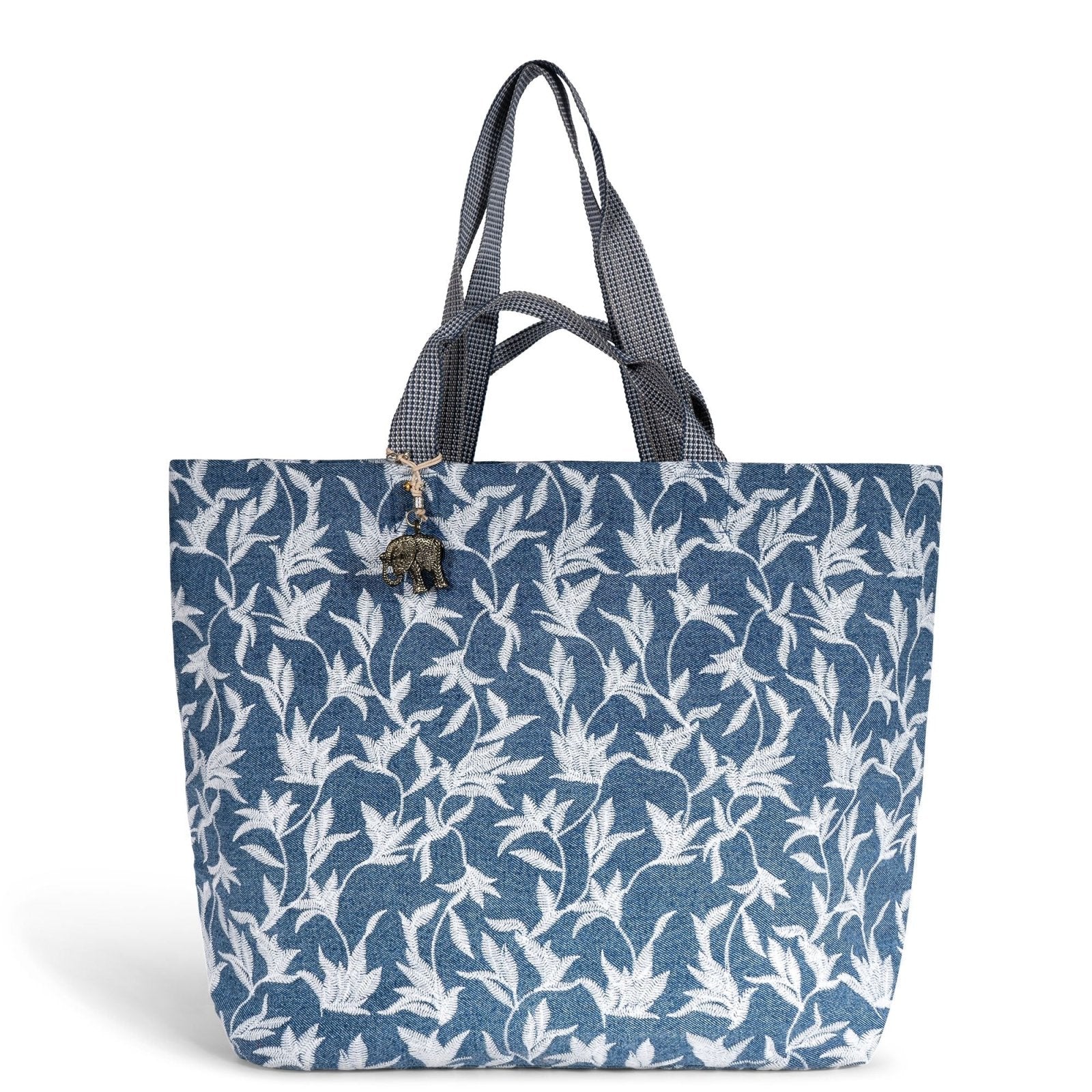 Großer Shopper Blue Denim Blumestick weiß - ANOKHI