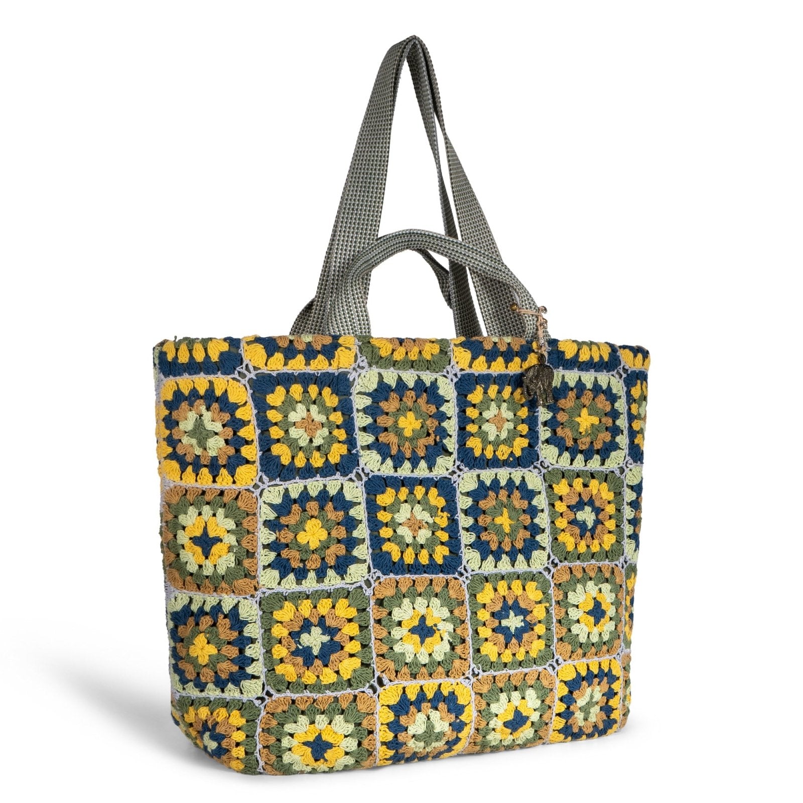 Großer Shopper Crochet Handarbeit grün gelb - ANOKHI