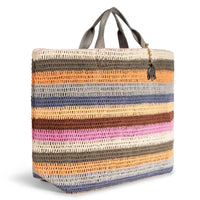 Großer Shopper gehäkelt Handarbeit Streifen multicolor - ANOKHI
